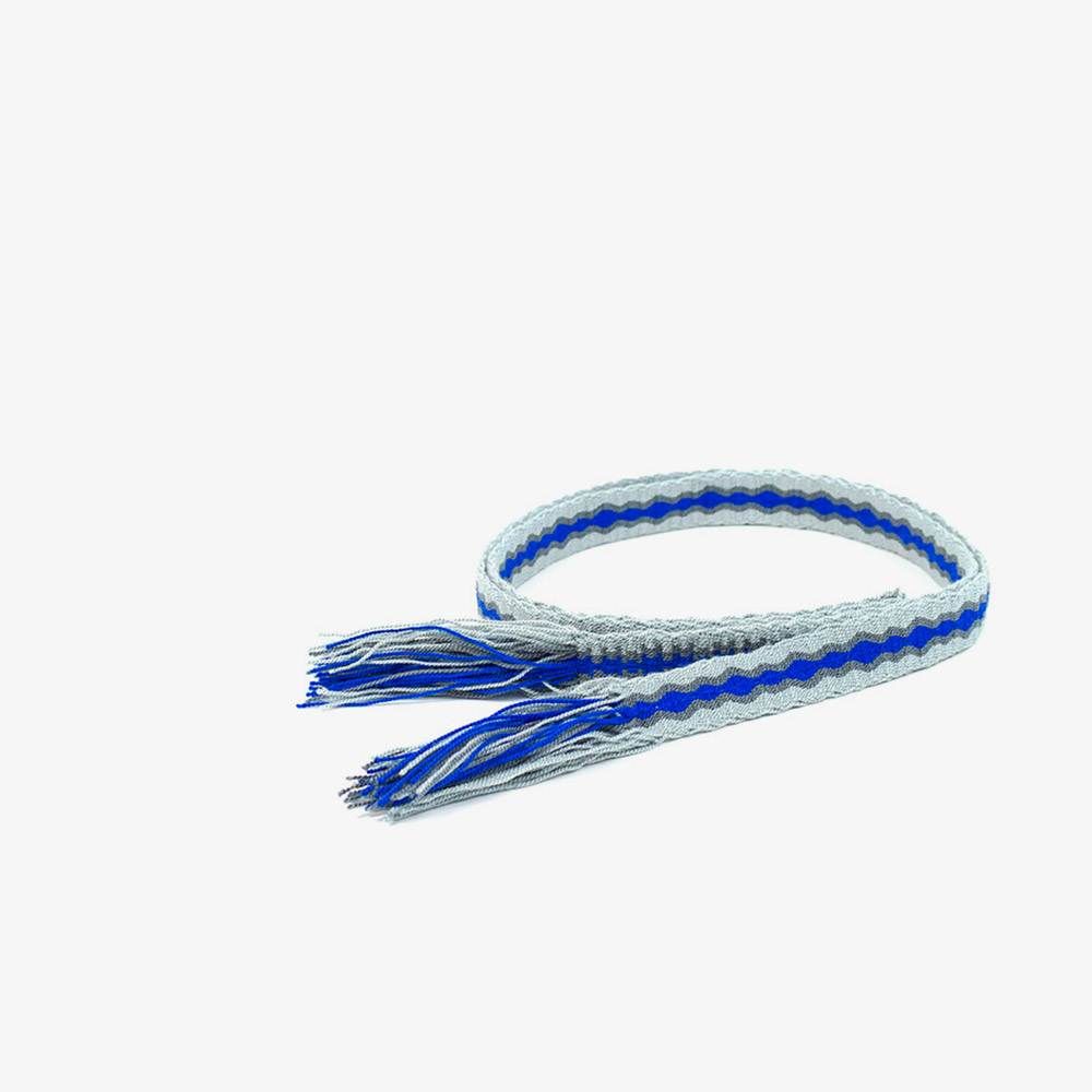 Thin Belt with fringes - Grey & Blue 