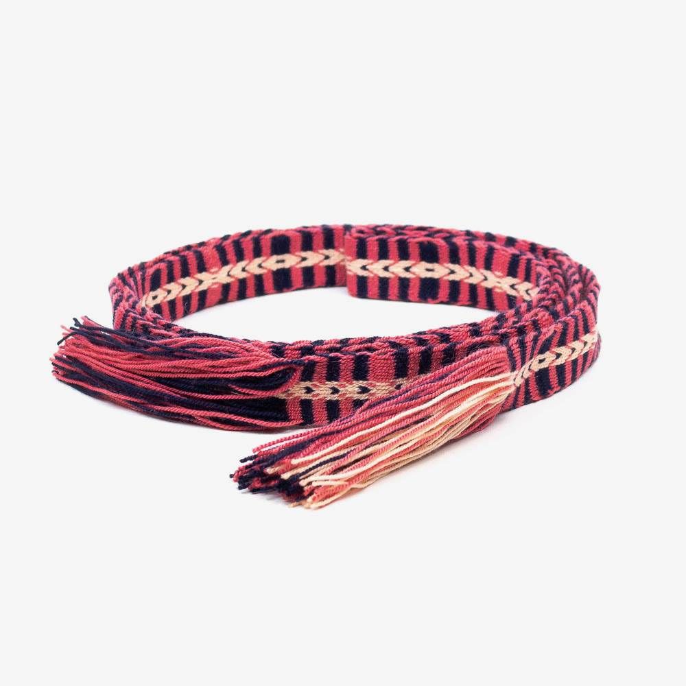 Thin belt with fringes - Navy Blue & Pink
