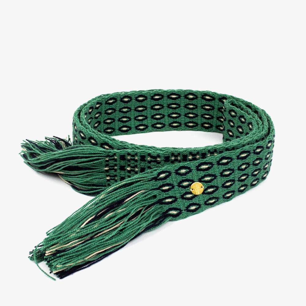 Belt with fringes- Green & Navy Blue