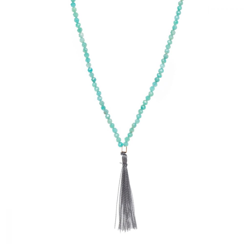 NECKLACE WITH POMPOM COLLECTION amazonita