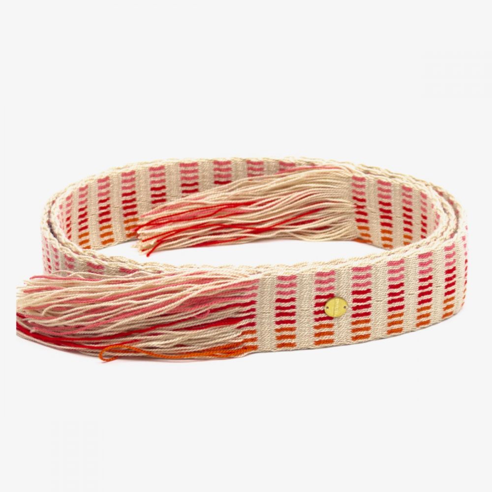 Belt with fringes - Beig, red, pink & terracota