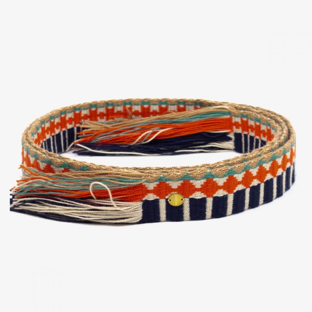 Belt with fringes - Terracota & Navy