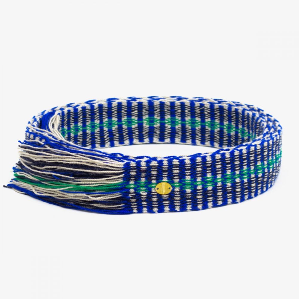 Belt with fringes - Blue & Beige