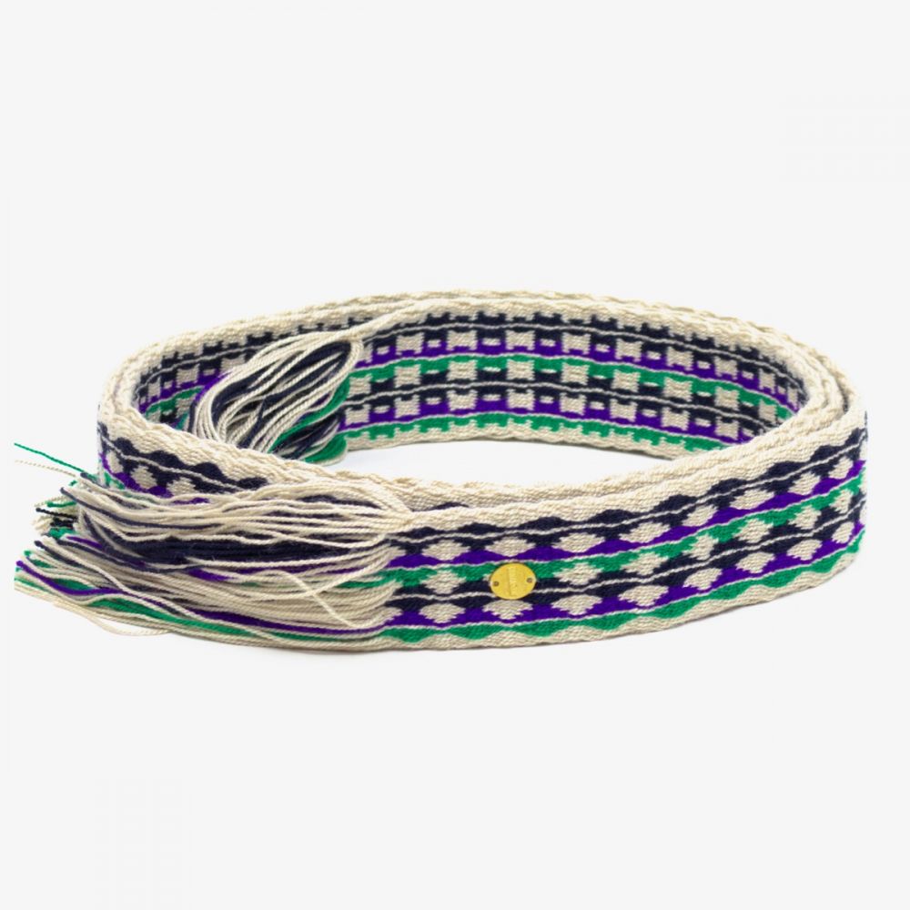 Belt with fringes - Beige, purple & green