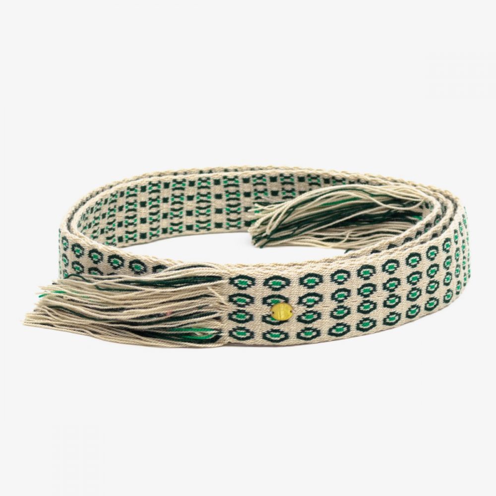 Belt with fringes - Beige & Green