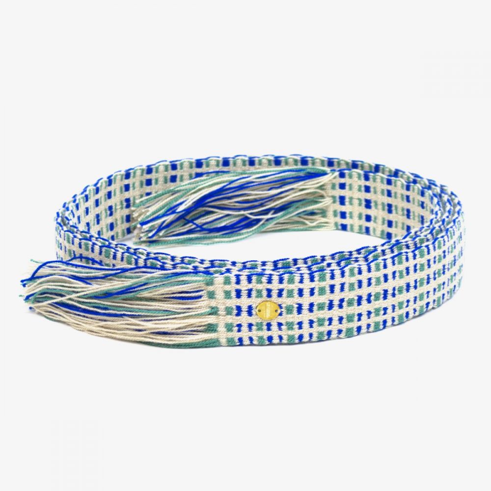 Belt with fringes - Beige, Blue & Green 