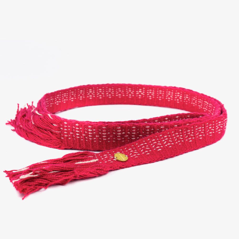 Thin cotton belt with fringes - Cherry