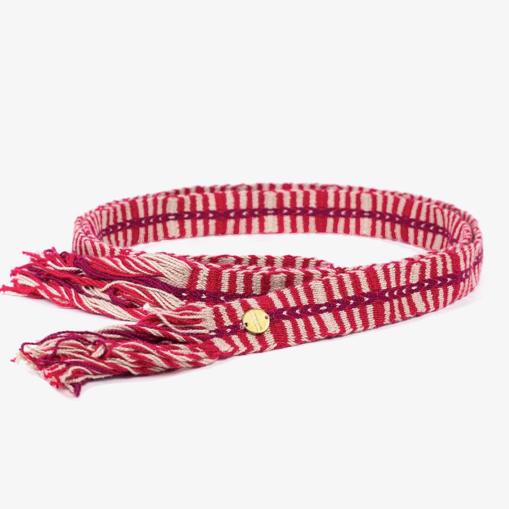 Thin cotton belt with fringes - Red & Beige