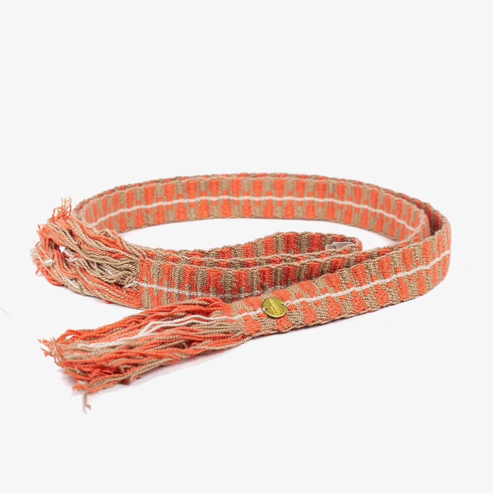 Thin cotton belt with fringes- Coral & Toast