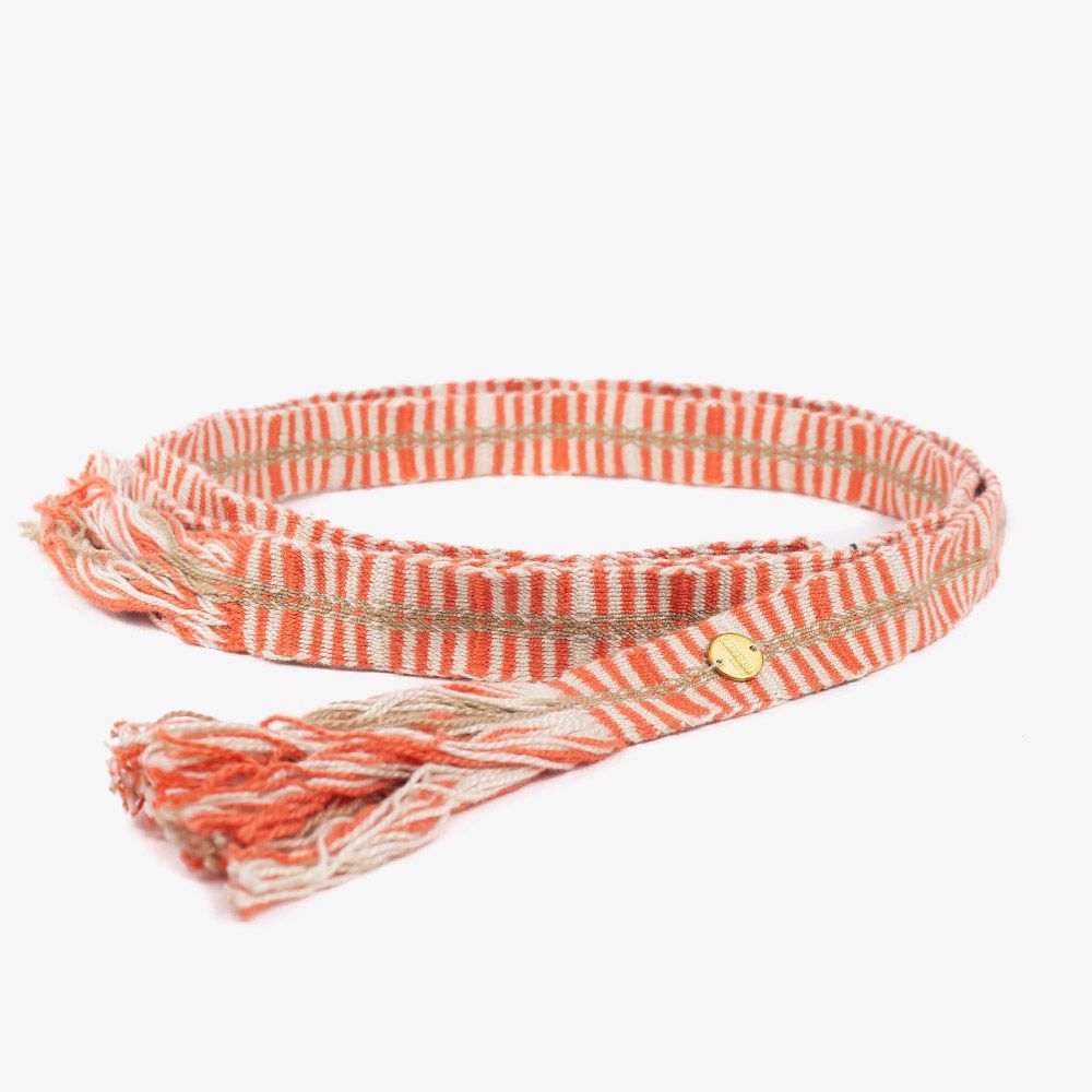 Thin cotton belt with fringes - Terracota & Beige