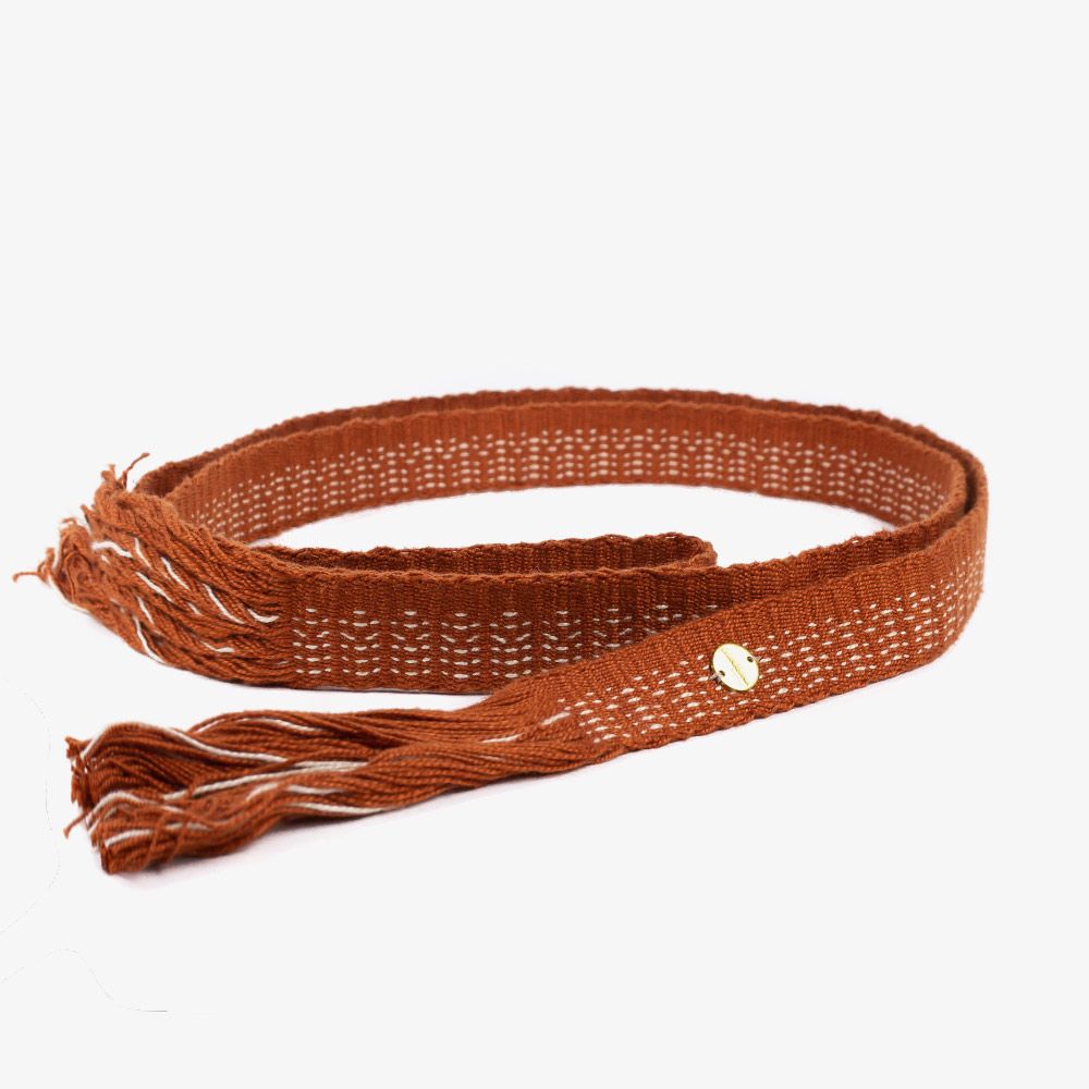 Thin cotton belt with fringes - Brown 